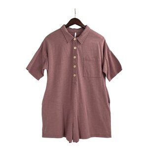 Rylee + Cru Womens Small Mauve Collared Romper Casual Loungewear Comfort Kidcore